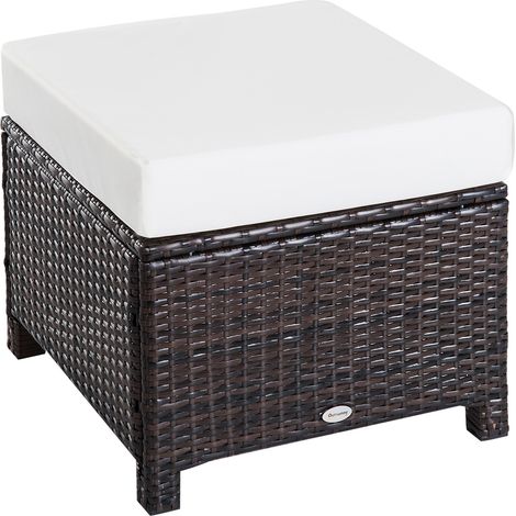 Outsunny Rattan Footstool Wicker Ottoman w/ Padded Seat for Backyard Garden Brown (1/7)
