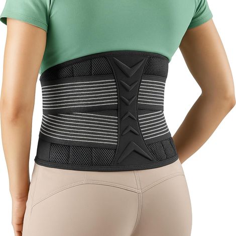 Ceinture de Soutien Lombaire avec 8 Ressorts - Ceinture dorsale homme L(100-110cm) - Tissu en Nylon Respirant - Soulage les Douleurs au Dos, Améliore la Posture - Idéale pour le Travail (Noir) (1/5)