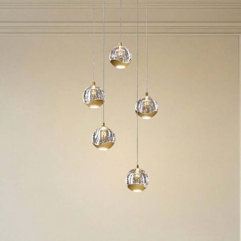 [GEBRAUCHT] B-Ware Lucande Pendelleuchte Hängeleuchte Hayley LED Lampe 5-flg Blasenstruktur gold (1/2)