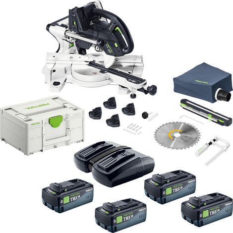 Festool KAPEX KSC 60 EB-Basic Akku Kapp Zugsäge 18 V / 36 V 216 mm Brushless + 4x Akku 8,0 Ah + Doppelladegerät + Systainer