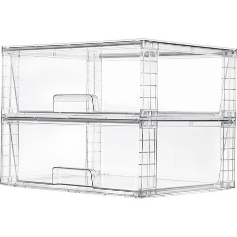 Lot de 2 grands tiroirs de rangement empilables en acrylique transparent, organisateurs sous-évier pour salle de bain, placards, faciles à assembler, bacs de rangement en plastique pour