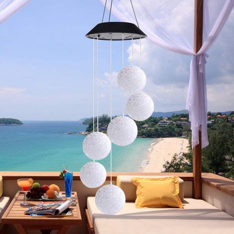 Carillons solaires éoliens à LED d'extérieur, carillons éoliens sphériques de 5 cm, lumières décoratives de jardin (1/5)