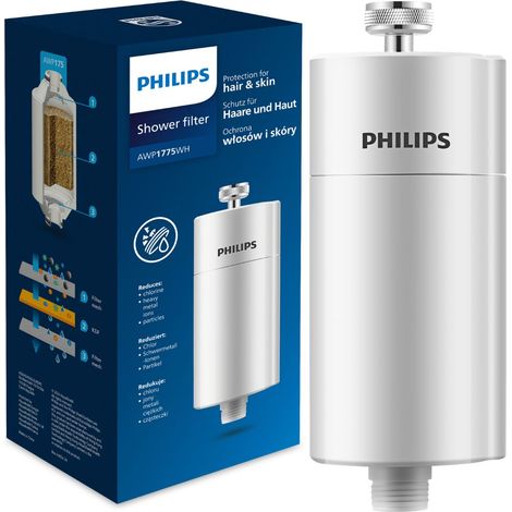 Philips – Filtre de douche compact 8 litres – Élimine le chlore et les impuretés – Débit 8L/min – Matériau anti-brûlure – Installation facile