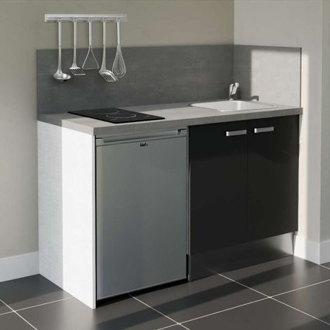 Kitchenette K17 Noir - Plan de travail Gris béton - Crédence : Oui - Electroménager : Inox (1/5)