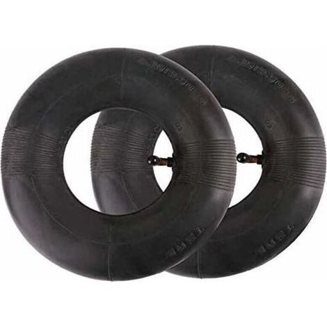 Set di 2 camere d'aria 4.10/3.50-4" – Gonfiabili in gomma nera – Valvola angolata TR87 – Per carrelli a mano e tosaerba (1/5)