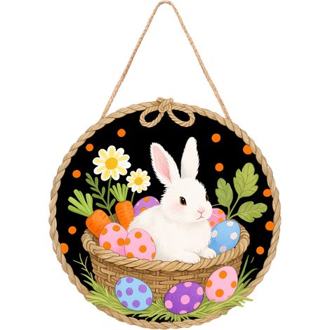 Plaque En Bois Pour Porte - Décoration De Pâques - Maison Et Œuf De Pâques - Ronde - Idyllique Et Festive - 1 Pièce (1/3)