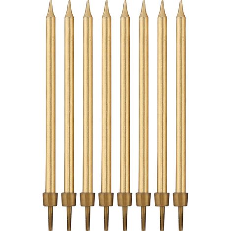 Candeline di compleanno con supporto, oro, 10 cm - 8 pezzi. PF-SUZL