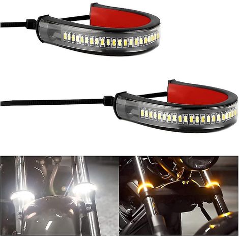 Lot de 2 clignotants LED pour moto, clignotants de fourche flexibles bicolores blanc et orange à double fonction -- (1/5)