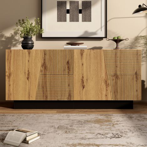 Buffet Moderne 160 cm avec un Grand Espace de Rangement, un Design Géométrique et une Tablette Réglable - Meuble de Rangement pour le Salon, la Salle à Manger & l'Entrée (1/5)