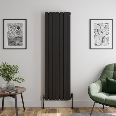 Black Flat Panel Designer Radiator Vertical Horizontal 1800 x 532 Double Panel