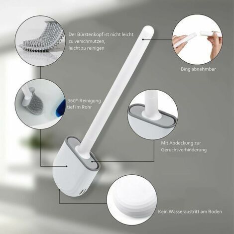 2-teiliges Silikon-WC-Bürsten-Set mit Halter, Tiefenreinigungsbürste, WC-Bürste mit langem, rutschfestem Kunststoffgriff und flexiblen Borsten, WC-Bürste mit schnelltrocknendem Halter (1/3)