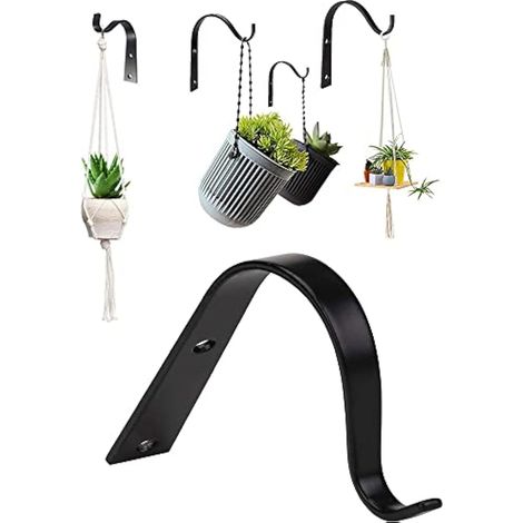 4 Crochets Muraux en Métal Noir pour Plantes et Paniers Suspendus – Idéal Intérieur Extérieur Jardin (1/5)