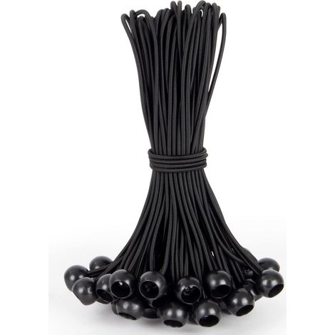 Spanngummis mit Kugel 23cm, 50 Stück, UV-beständig, Schwarz (1/5)