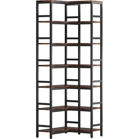Étagère, 7 Niveaux, Design Rustique Industriel, Bibliothèque d'Angle Industrielle de 78,74 po, Chocolat (1/2)