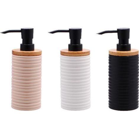 1 Pezzo Dispenser Sapone Portasapone in Ceramica Righe e Bamboo 3 Colori (1/2)
