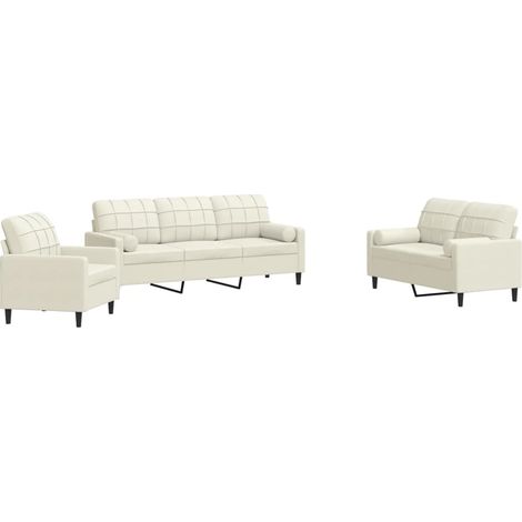 vidaXL Set di Divani 3 pz con Cuscini e Rinforzi Crema in Velluto