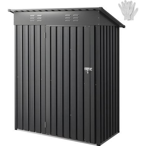 Abri de Jardin en Métal, 153,3 x 87,6 cm, Abri de Rangement d'Extérieur, avec Porte Verrouillable, Toit en Pente, Cabine de Jardin, pour Stockage d'Outils, de Vélos, Étagères, Poubelles, Gris (1/5)