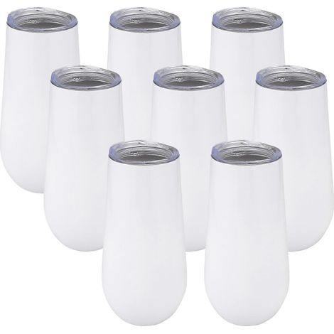 Lot de 8 flûtes à champagne sans pied, verres à vin de 177 ml (6 oz) à double isolation avec couvercles, verres à cocktail blancs (1/5)