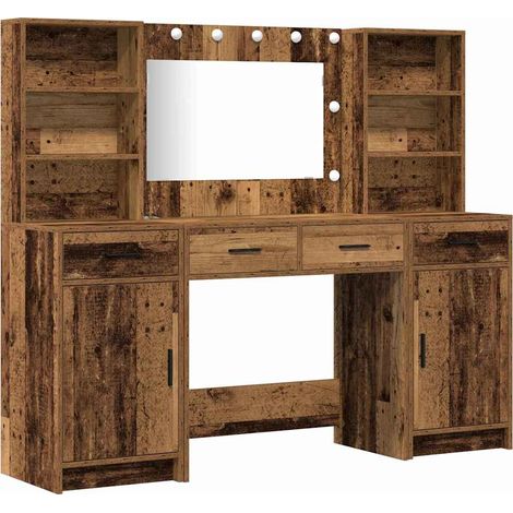 Maison Exclusive - Set da tavolo da trucco con LED con porta 3 pcs Legno vecchio