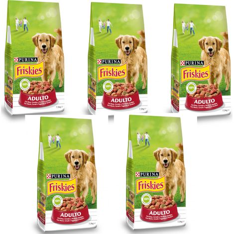 Multipack da 5 pz di purina friskies crocchette con manzo e aggiunta di verdure per cani adulti 7,5 kg cad