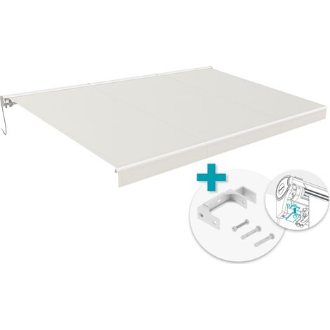 Toldo motorizado FAZZIO 3m x 2,5m blanco con tejido beige y fijación al techo (1/4)