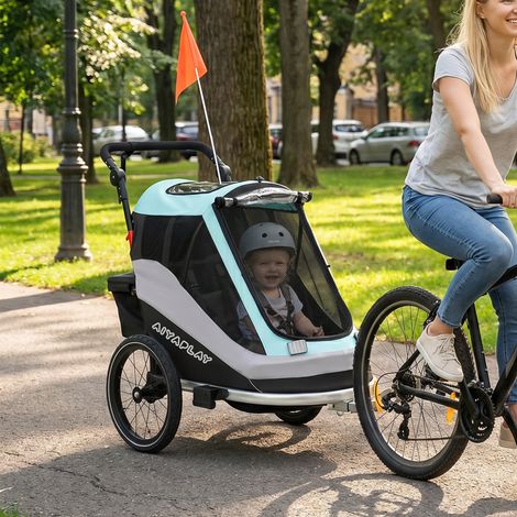 Remorque vélo et poussette 2 en 1, remorque vélo enfant pliable avec harnais 5 points, réflecteurs, pneus pneumatiques 16 pouces, frein (1/5)