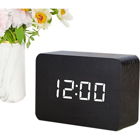 Horloge De Bureau en Bois, Réveil Numérique avec Grand Écran LED, Mode Semaine/Week-End, Une Fonction De Répétition, Réveil De Chevet Enfant, pour Chambre À Coucher, Maison Et Bureau