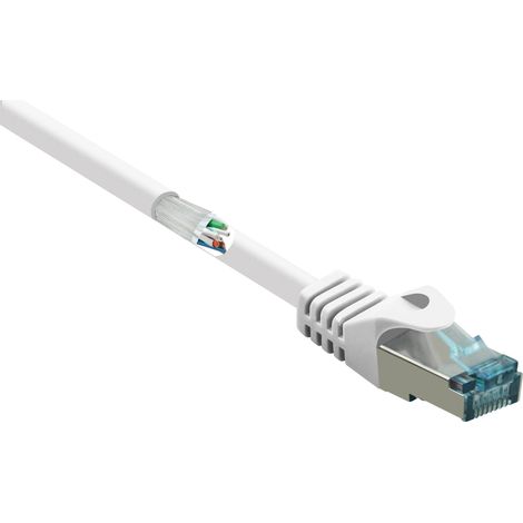 Renkforce RF-5043912 RJ45 Câble réseau, câble patch CAT 6a S/FTP 10.00 m blanc avec cliquet d'encastrement, ignifuge 1 pc(s) S590382 (1/5)