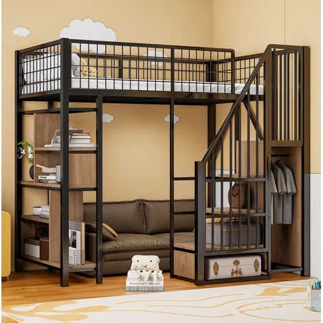 Cama alta con almacenaje y escalera metal 90x200 OKMYHOME (1/5)