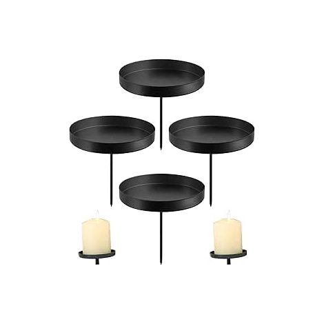Lot de 4 bougeoirs en forme de couronne de l'Avent Noir 2 en 1 Plat Métal 8 cm Amovible Bougeoir à insérer pour Couronne de l'Avent Guirlande de Noël Table (1/5)