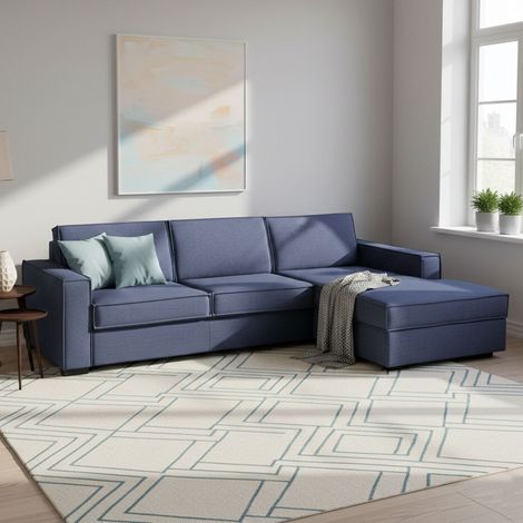 Talamo Italia Sofa cama Adelia, Sofá de esquina, 100% Made in Italy, Sofá con apertura giratoria, Península contenedor derecha, con reposabrazos delgados, Cm 260x95h90, Azul, con embalaje reforzado (1/5)