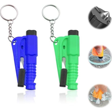 Notfallhammer fürs Auto, 2-teilig, mit Gurtschneider und Pfeife, 3-in-1 (blau und grün) (1/5)