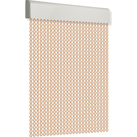 Rideau de porte 90x210cm cordon spiralé n°4 orange-blanc (1/3)
