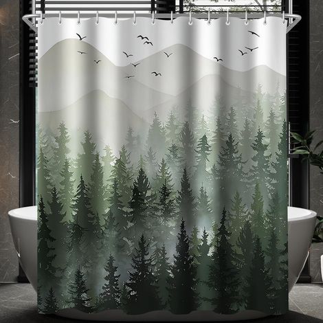Duschvorhang Wald Muster 200x200cm Wasserabweisend inkl. Ringe 13er Pack (1/5)