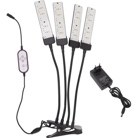 Flexible 4-flammige LED-Pflanzenlampe, Vollspektrum, 5 Helligkeitsstufen, Timer, Klemme, 100–240 V EU-Stecker (1/5)
