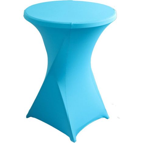 Lot de 2 nappes rondes hautes, diamètre 80-85 cm, extensibles, idéales pour restaurants, bars, cocktails et tables de banquet (80 x 110 cm), coloris bleu. (1/5)