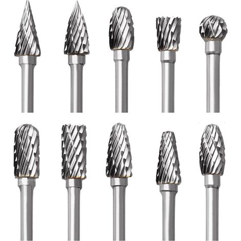 Hartmetall-Frässtift-Set, 10 Stück, Doppelschliff-Frässtifte für Dremel-Zubehör mit Schaft, Holzschnitzerei, Bohren, Gravieren, Metallpolieren NPTERBL