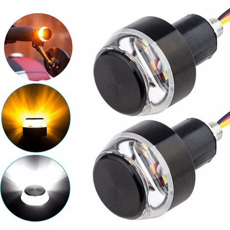 Clignotant LED pour guidon de Moto, 2 pièces, indicateur d'extrémité de barre de poignée, feux arrière de Moto (1/5)