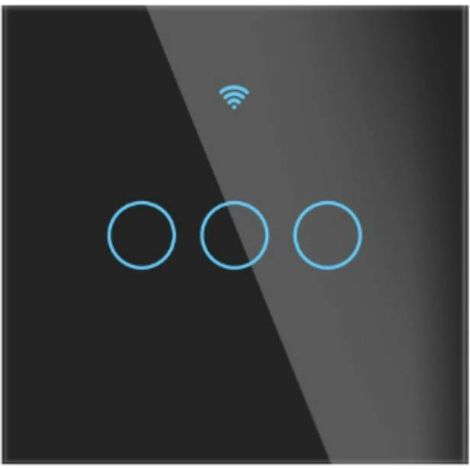 Interrupteur mural tactile intelligent sans fil télécommande prise en charge commande vocale Home share fonction de minuterie nécessite un fil neutre (noir- 3gang) (1/5)