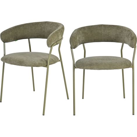Lot de 2 fauteuils de table en tissu pieds métal - Vert - Celesty (1/5)