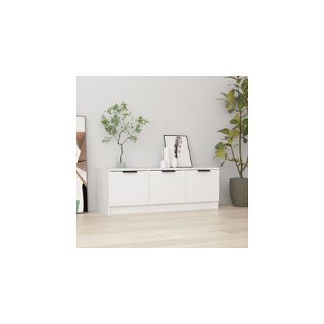 Meuble TV Blanc 102x35x36,5 Bois d'ingénierie (1/5)