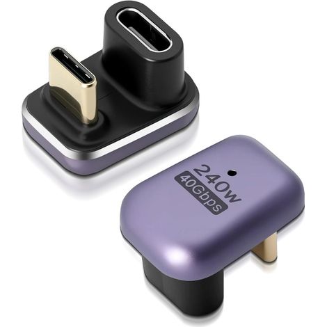 2er-Packung U-förmige USB-C-Winkeladapter (180°) mit 100-W-PD-Schnellladefunktion und 10-Gbit/s-Datenübertragung, USB-C-auf-USB-C-Buchse für Steam Deck, Switch und Computer (1/5)