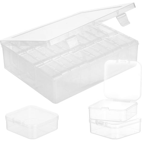 Lot de 30 Boîtes en plastique transparent avec couvercle – Petites boîtes de rangement empilables pour bijoux et perles – Organisateur compartimenté pour pilules et accessoires DIY (1/5)