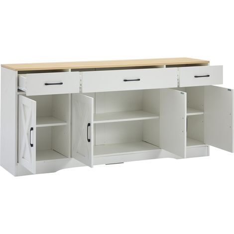 Credenza moderna bianca in MDF 160 x 37 x 75 cm con 3 cassetti e 4 ante (1/5)