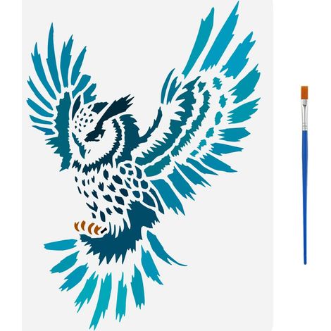 Pochoir de Hibou Battant Avec un Pinceau 21x29.7 cm (1/5)