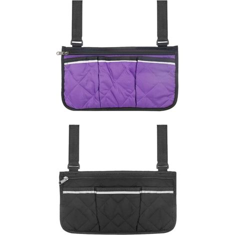 Ensemble de 2 poches pour accoudoirs, sacs de rangement pour fauteuil roulant, sacs de rangement multipoches, poches suspendues avec bandes réfléchissantes (1/4)