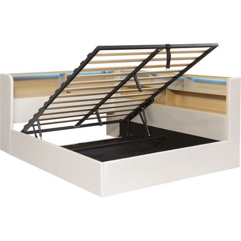 Cama de día 140x190 cm con almacenaje hidráulico, LED, USB, terciopelo beige HOMVRA (1/5)
