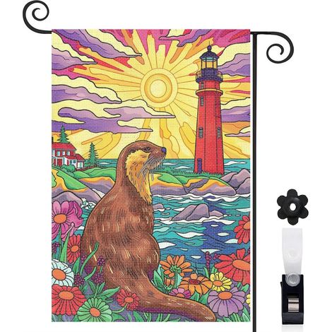 Drapeau de jardin Bienvenue en tissu polyester durable 45 x 30 cm facile à installer décoration extérieure (1/5)