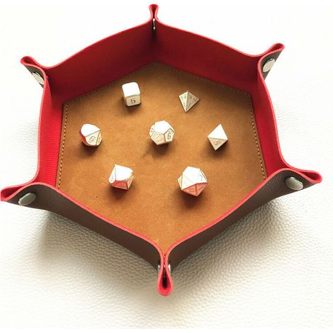Plateau à dés hexagonal pliable en cuir PU, petit organisateur de bureau, rangement des dés pour bijoux et clés pliable (1/3)