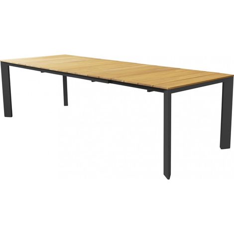 Tavolo allungabile con struttura in alluminio e piano in legno teak 211/276x100xH75 cm